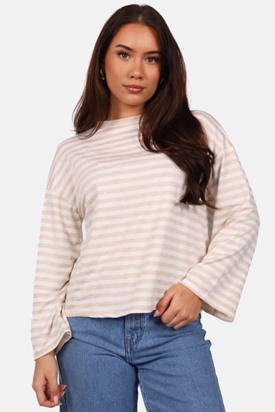 Getdrezzed Top - Maat: XS - Gestreepte longsleeve in beige en wit