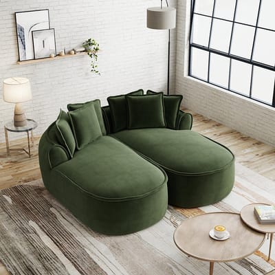 BLACKCOLORS Comfortabele Cloud tweezitsbank in chenille, frameloos ontwerp, extra brede dubbele chaise longue, inclusief kussens, geen montage nodig, voor de woonkamer, Groen