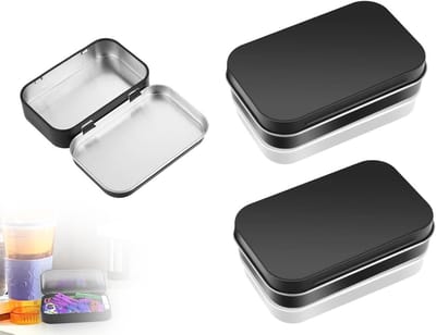Praktische metalen opbergdozen, set van 2, voor speelkaarten en kleine spullen, met deksel en mini-organizer functie (Zwart)