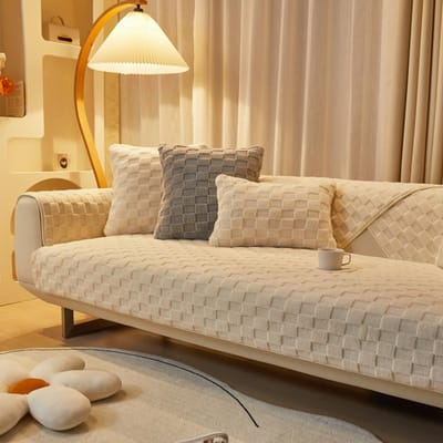 Winter Superzacht Velours Pluche Bankhanddoek Kort Pluche Antislip Modulaire Bankhoezen voor Woonkamer Dikke L-vormige Bankhoezen 70x70cm 1pc wit
