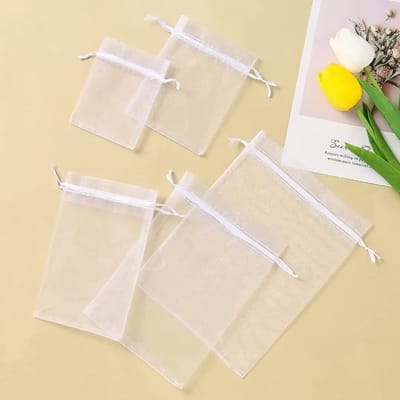 Dailygoods- Organza Tassen 40 Stuks - Witte Cadeautassen - 17 x 23 cm - Opbergzakken - Decoratie - Met Koord - Geschenktassen
