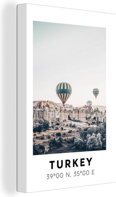 Canvas Schilderij Turkije - Luchtballon - Cappadocië - 20x30 cm - Wanddecoratie