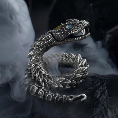 Artisanat Unique Bracelet de Luxe Pour Hommes Design Original Haute Qualité Bracelets Joncs Serpent Style Hip Hop Bijoux 20cm black
