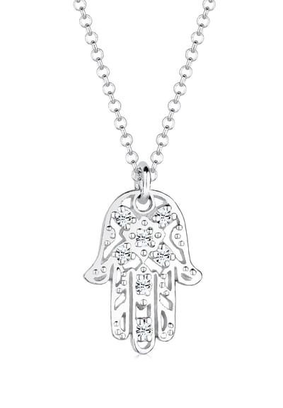 Elli Halsketting Hamsa-hand Steentjes 925 zilver