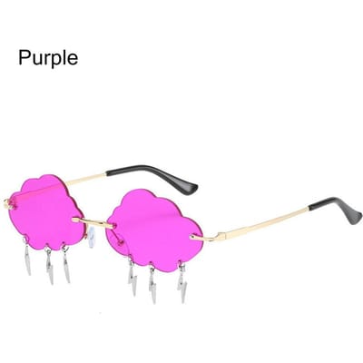Lunettes de soleil en forme de nuages amusants Lunettes de soleil pendantes éclair Lunettes de soleil sans monture Lunettes de soleil des années 90 Lunettes de soirée disco Steampunk Sunglasses violet
