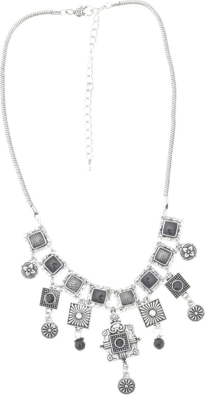 Behave Dames ketting zilver kleur - met vierkante hangers- 40 cm