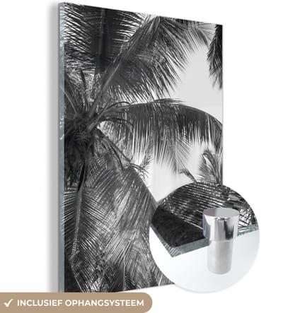 MuchoWow® Glasschilderij 30x40 cm - Schilderij acrylglas - Palmbladeren - Vintage - Natuur - Foto op glas - Schilderijen