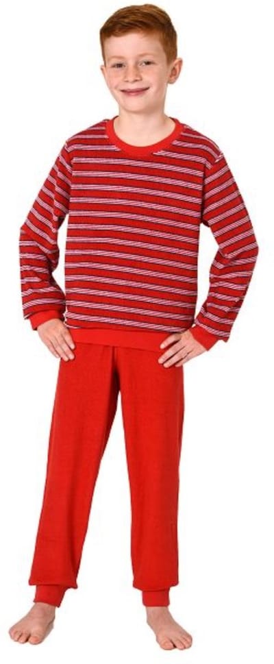 Badstof pyjama voor jongens in gestreepte look, pyjama met manchetten