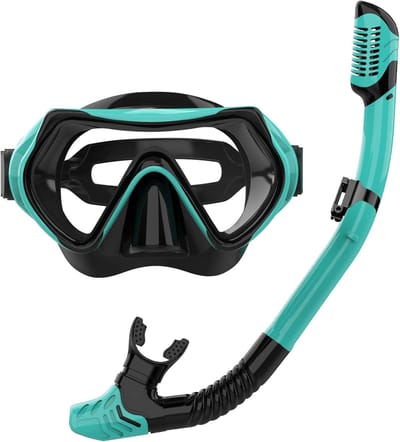 Snorkelset voor volwassenen – Snorkelmaskerset met 180-graden gezichtsveld, gehard glas en anticondens – Snorkel met droogtop voor zwemmen en duiken – Duikmasker voor heren en dames（Groen）