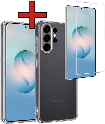 Hoesje - Met Screenprotector - Geschikt voor Samsung Galaxy S26 Ultra - Sterk & Shockproof - Telefoon Hoes - Back Cover - Siliconen Case - Telefoonhoes - Transparant