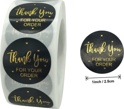 Thank you stickers - 500 stuks - 25 mm - Bedankt stickers - Small business packaging - Thank you stickers op rol - Sluitstickers - Sluitzegel - Verpakkingsmateriaal - Stickerrol - Thank you for your order - Zwart/Goud