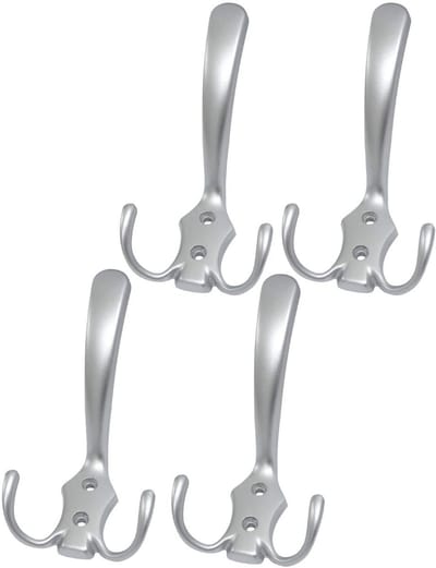 Dailygoods- Wandhaken Set van 4 - Metaal - Mat Zilver - 110 mm/62 mm - Wandhaken voor Deuren/Meubels - Serie Saloum - Haakjes