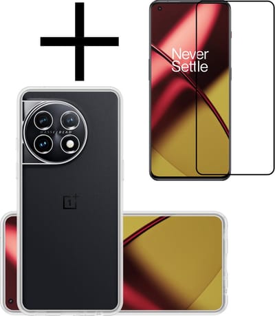 Hoesje - Met Screenprotector - Geschikt voor OnePlus 11 - Sterk & Shockproof - Back Cover - Siliconen Case - Telefoon Hoes - Transparant
