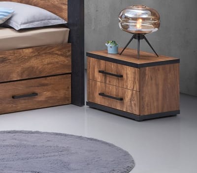 Belfurn - Ellen - nachtkast 2 laden - kleur acacia bruin met zwart