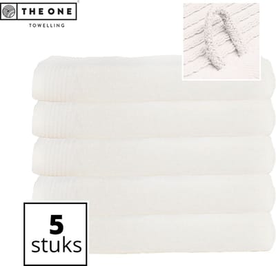 The One Towelling Classic Strandlakens - 100 x 180 cm - 5 Stuks - Voordeelverpakking - Hoge vochtopname - 100% Gekamd katoen - Ivoor Crème