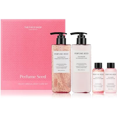 THE FACE SHOP Perfume Seed Velvet Body Speciale Set (Douchegel 300 ml + 60 ml + Bodylotion 300 ml + 60 ml) (Body Wash 300 ml + 60 ml + Body Milk 300 ml + 60