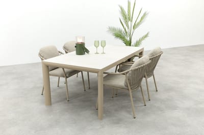 Pisa/Kings 4-persoons rope tuinset 180x100 cm. - Latte