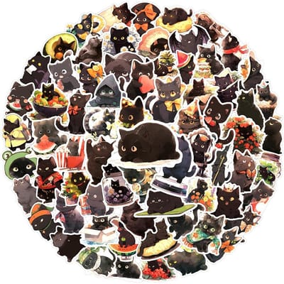 50 100 Stuks Schattige Zwarte Kat Stickers Laptop Telefoonhoes Notitieboek Scrapbooking Auto Vinyl Waterdicht Cartoon Katten Decal Kinder Cadeau Speelgoed