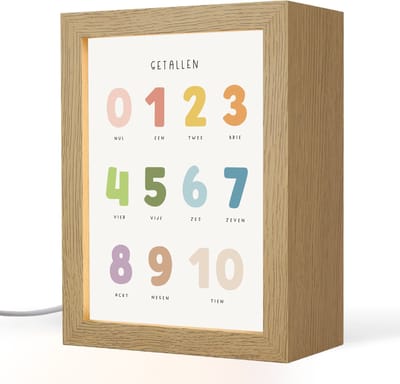 Nachtlampje 15x20 cm - Kinder lampje - Getallen - Educatief - Leren tellen - Cijfers oefenen voor kinderen - Kleuren - Tafellamp kinderkamer - Slaapkamer lamp - Bedlamp kinderen - Kinderlampje stopcontact - Wandlamp babykamer - Nachtlampjes
