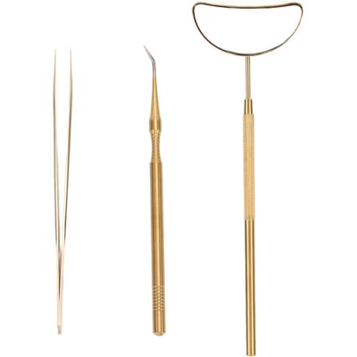 3 stuks Wimperlift Tools Roestvrij Staal Wimper Scheider Spiegel Pincet Set voor Wimperverlenging Goud goud