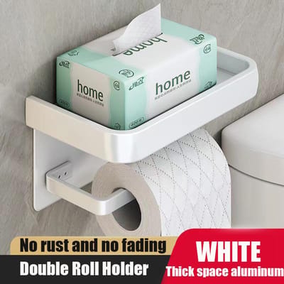 Porte-papier hygiénique mural en alliage d'aluminium, organisateur de rangement de WC, rouleau de papier, support d'étagère pour téléphone, accessoires de salle de bains blanc
