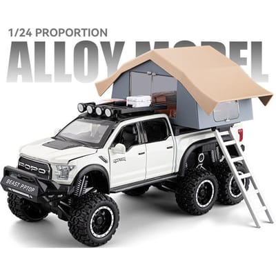 Modèles de Voitures en Alliage Raptor F150 Échelle 1/24 Jouets 6 Portes Ouvertes Camping Rv Modèle Diecast Véhicule Lumière Son pour Anniversaire Garçon