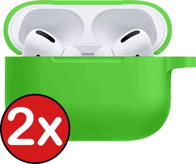 Hoesje - 2 Stuks - Geschikt voor Apple AirPods Pro 2 - Siliconen Hoes met Clip - Silicone Case Cover - Groen