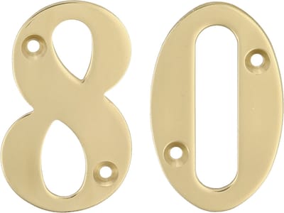 AMIG Huisnummer 80 - massief messing - 5cm - incl. bijpassende schroeven - gepolijst - goudkleur