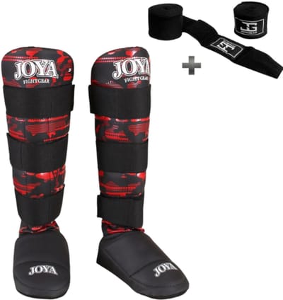 Joya Camo V2 Scheenbeschermers Kinderen – Maat XXS – Kickboksen – Optimale Bescherming & Comfort – Rood – Incl. Bandage