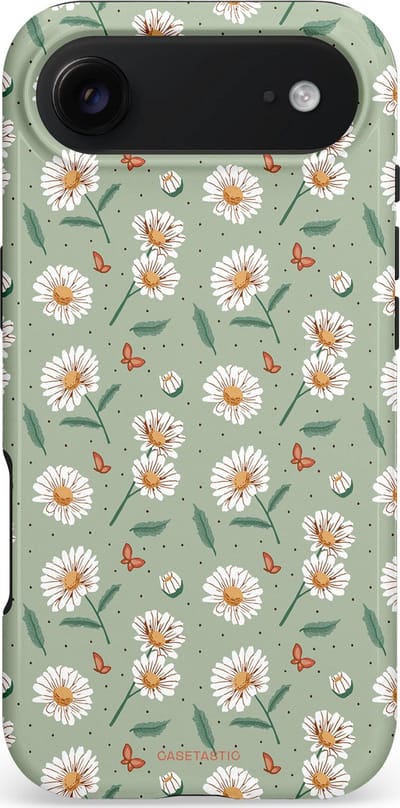 Casetastic hoesje geschikt voor Apple iPhone Air - MagSafe - Dubbellaagse bescherming - Vleugels en madeliefjes - Fashion Case - Saliegroen Lichtgrijs Wit