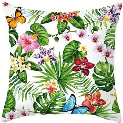 Décoration d'intérieur Housse de coussin motif floral tropical et papillon Housse de coussin pour canapé, chambre, voiture 40x40cm