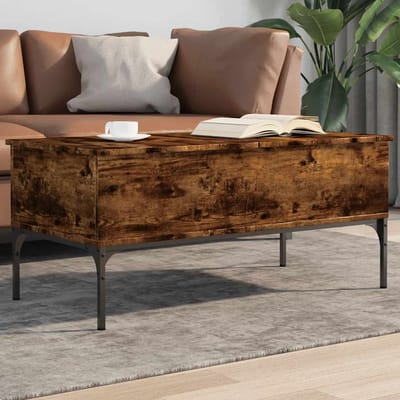 vidaXL - Salontafel - 100x50x45 - cm - bewerkt - hout - en - metaal - gerookt - eiken