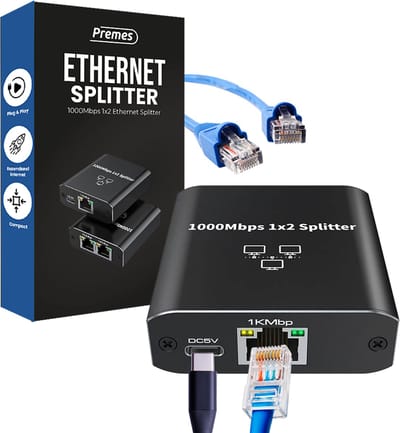 Premes - Internet Splitter - 2 Poorten - tot 1000 Mbps - van 1 naar 2 - LAN, UTP, RJ45 - Netwerk Splitter - UTP Splitter - ethernet splitter - ethernet switch - netwerk switch