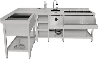 Luxe modulair cocktailbarstation - zilver - 152 cm - ijsbak & hoekunit