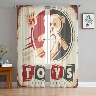 Vintage Speelgoedwinkel Metalen Bord Ontwerp Concept Transparante Gordijnen voor Woonkamer Tule Raamgordijn Slaapkamer Keuken Sluier Drapes 135W x 114H(cm) gray