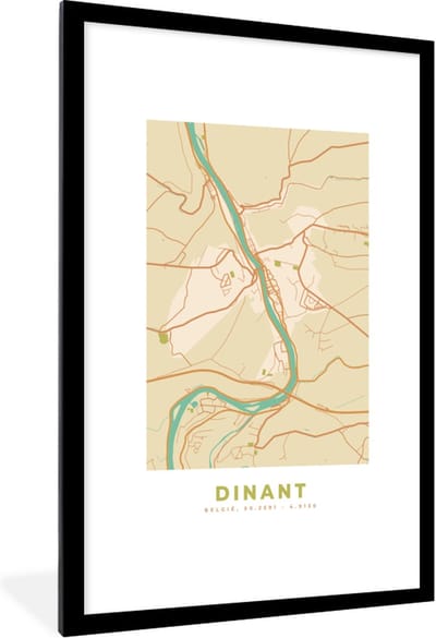 Fotolijst incl. Poster - Kaart - Stadskaart - Plattegrond - Retro - Dinant - 80x120 cm - Posterlijst
