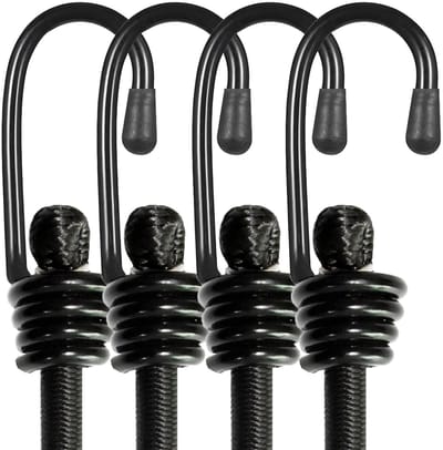 Bungee-koorden met haken, stevige elastische bungee-riemen voor buiten, geurloze industriële bungee-koorden voor het vastzetten van zeilen, bagage, tenten, fietsen of tuingereedschap, 24 inch, 4-pack (zwart)