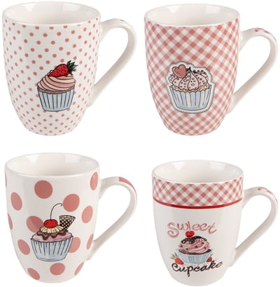 Clayre & Eef Mok Set van 4 300 ml Roze Porselein