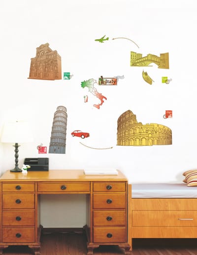 Muurstickers, decoratieve stickers, Italië en het Colosseum van Rome.