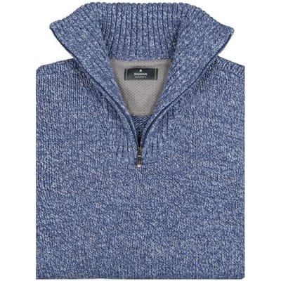 Ragman Trui Troyer Zip Cotton Knit Pullover Elbow Patches Blauw Melange / male