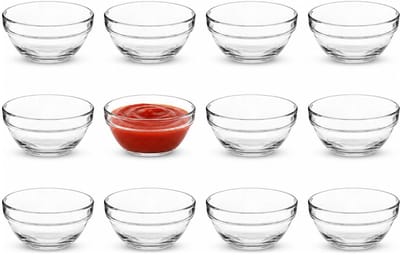 Alessandro keuken schaaltjes - 12x stuks - kleine kommetjes - transparant - glas - dia 14 cm - stapelbaar
