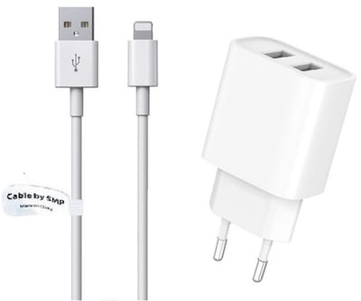 OneOne 2.4A lader met 2 poorten + 1,2m OneOne Lightning kabel. Oplader adapter past op Apple iPhone 14 Plus, iPad Mini 1, iPad Mini 2, iPad Mini 3, iPad Mini 4, iPad Mini 5, iPad Air, iPad Air 2, iPad Air 3
