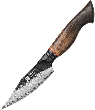 XinZuo Schilmes Damascus – X06 Mo Series – 11 cm – Gebrand Eiken Handvat – Professioneel Keukenmes