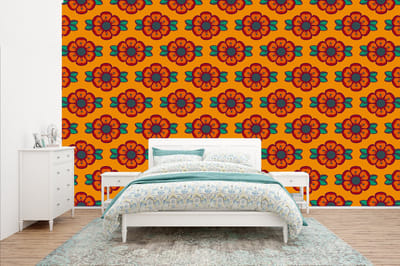 Behang - Fotobehang Design - Retro - Rozen - Oranje - Breedte 400 cm x hoogte 240 cm