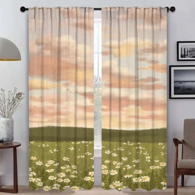 Gordijnen voor Woonkamer Interieur Drukwerk Landschap Scheidingswand Raamgordijn voor Kamer 2 Panelen Halloween Decoratie Shades W50xH70cmx2pcs-CL