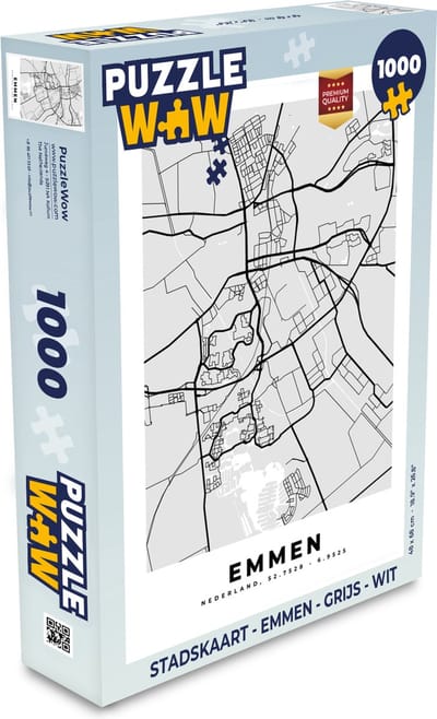 Puzzel Stadskaart - Emmen - Grijs - Wit - Legpuzzel - Puzzel 1000 stukjes volwassenen - Plattegrond