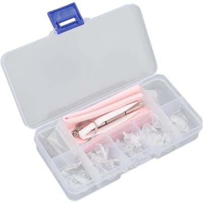 Kit de réparation de lunettes Multiples plaquettes de nez en silicone Tournevis Vis Pince à épiler Miroir Chiffon Ensemble white
