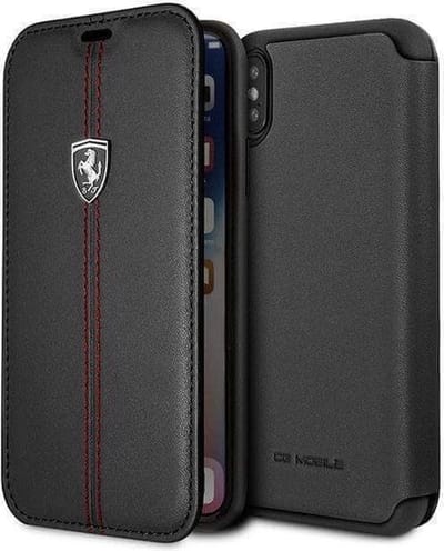 Ferrari Echt Lederen Book Hoesje Heritage Vertical Stripe voor iPhone X | XS