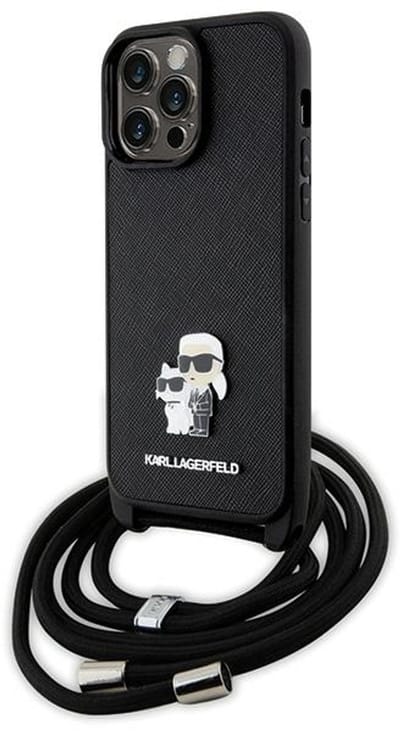 Karl Lagerfeld KLHCP14XSAKCPSK case for iPhone 14 Pro Max 6.7" hardcase - black Crossbody Saffiano Metal Pin Karl&Choupette