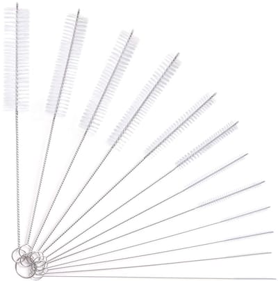 12-Delige Flessenreinigingsborstels Melkslangborstel, Nylon Slangborstelset Voor Reageerbuizen Reiniging Theepotmondstuk Rietjes - wit